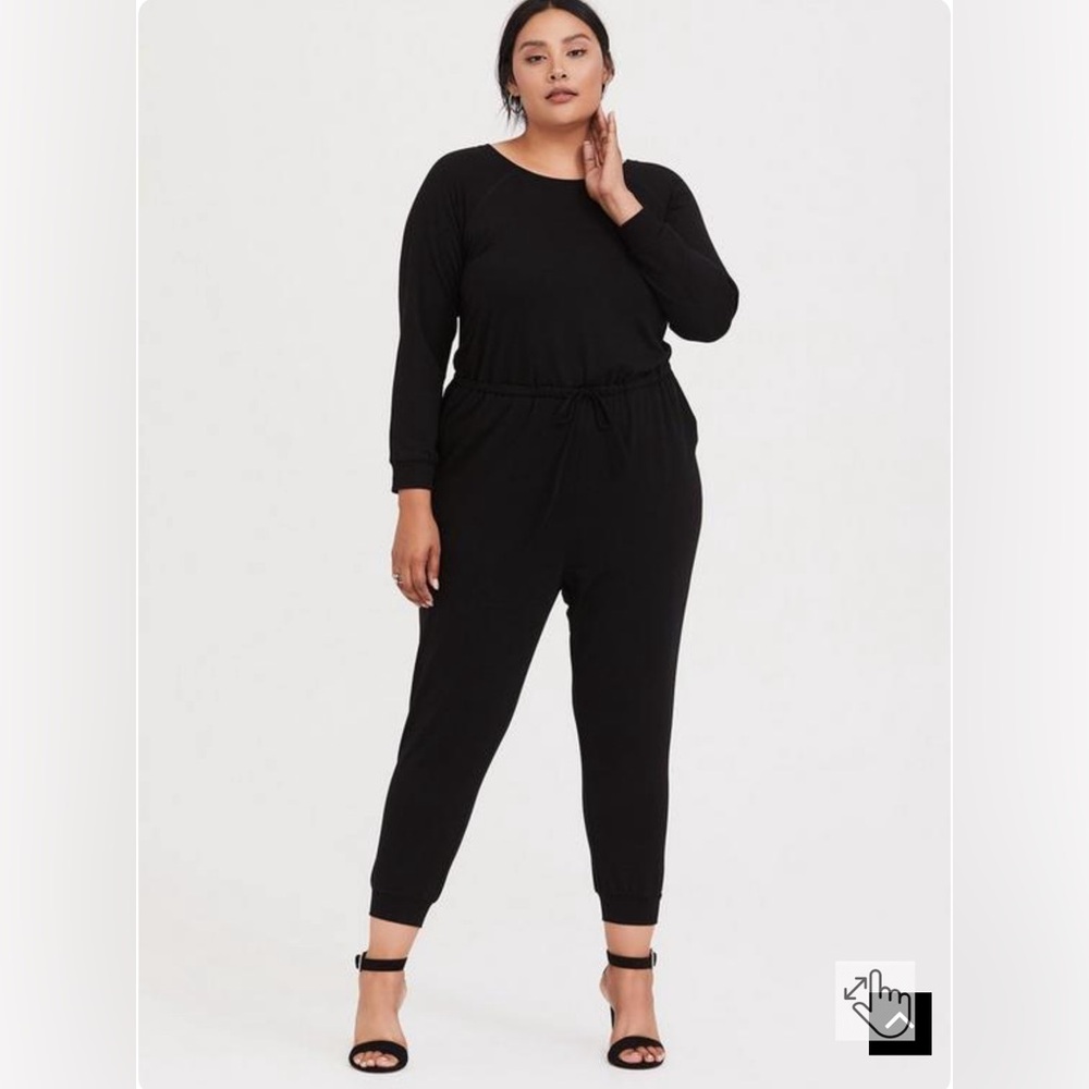 Black French Terry Drawstring Jumpsuit - Picture 2 of 4